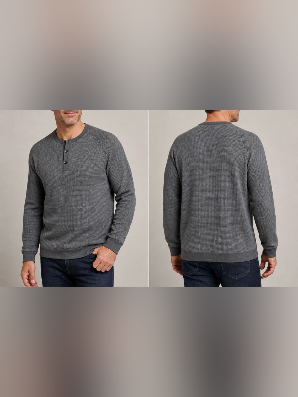 Joseph Abboud Men's Charcoal Henley Crewneck Sweater